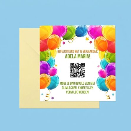 Gepersonaliseerde vierkante kaart met tekst en QR-code - Van harte gefeliciteerd!