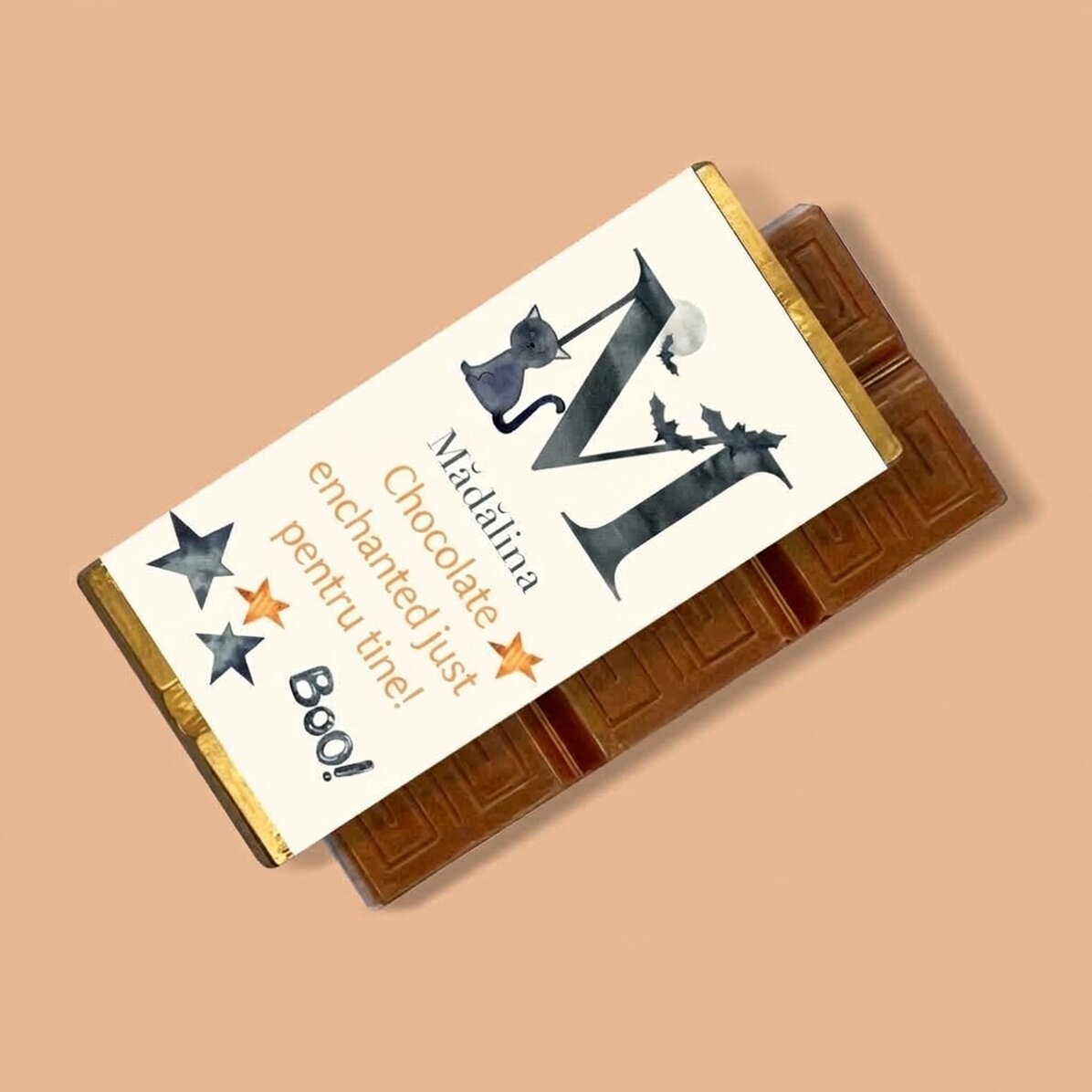 Gepersonaliseerde mini-chocoladereep met tekst en initiaal - Halloween