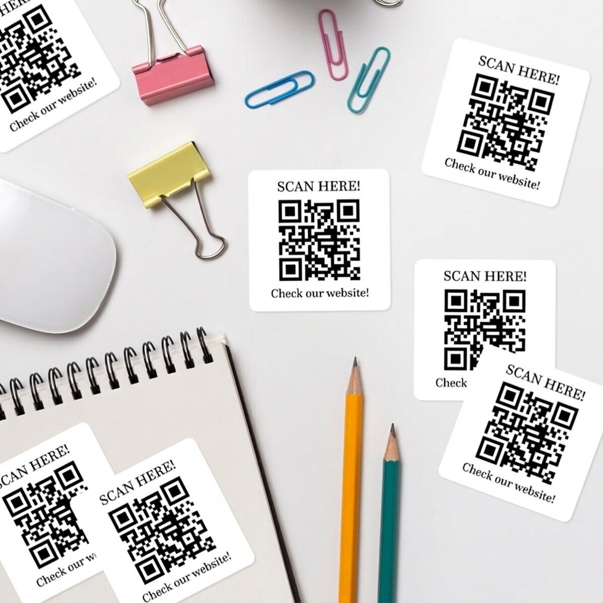 Set van 12 stickers (zelfklevende etiketten) met gepersonaliseerde tekst en QR-code - Check