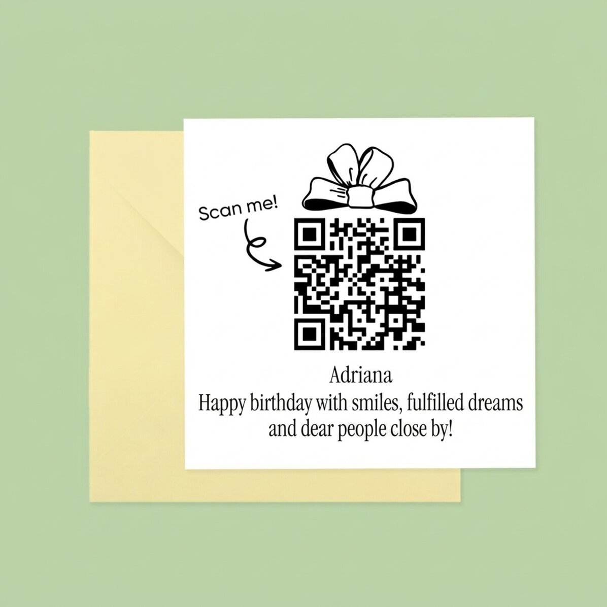 Carte carrée personnalisée avec message et code QR - Joyeux anniversaire !