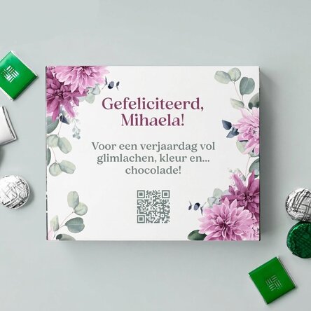 Gepersonaliseerd bonbonnière met boodschap en QR-code - Bloemen