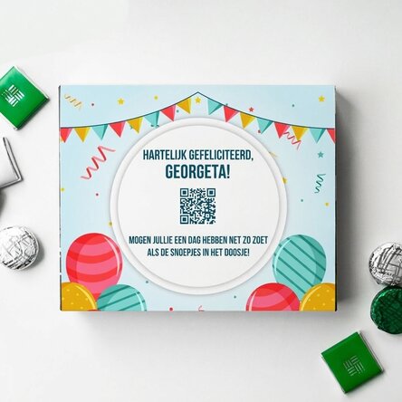 Gepersonaliseerde bonbondoos met boodschap en QR-code - Van harte gefeliciteerd!