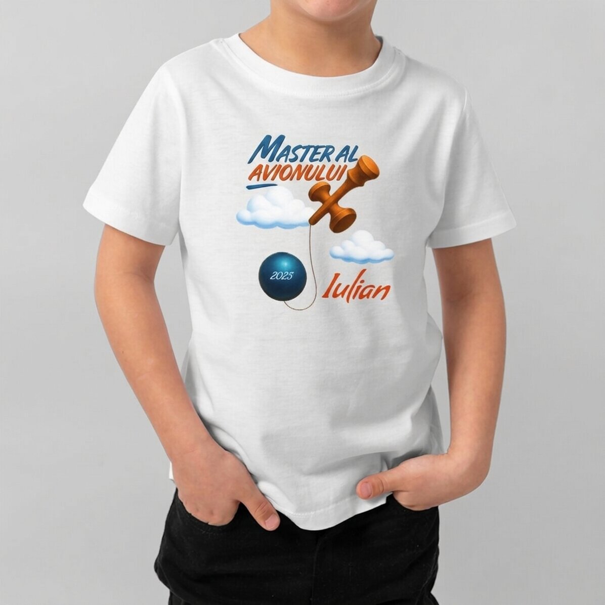 Katoenen T-shirt voor kinderen, gepersonaliseerd met tekst - Airplane Master