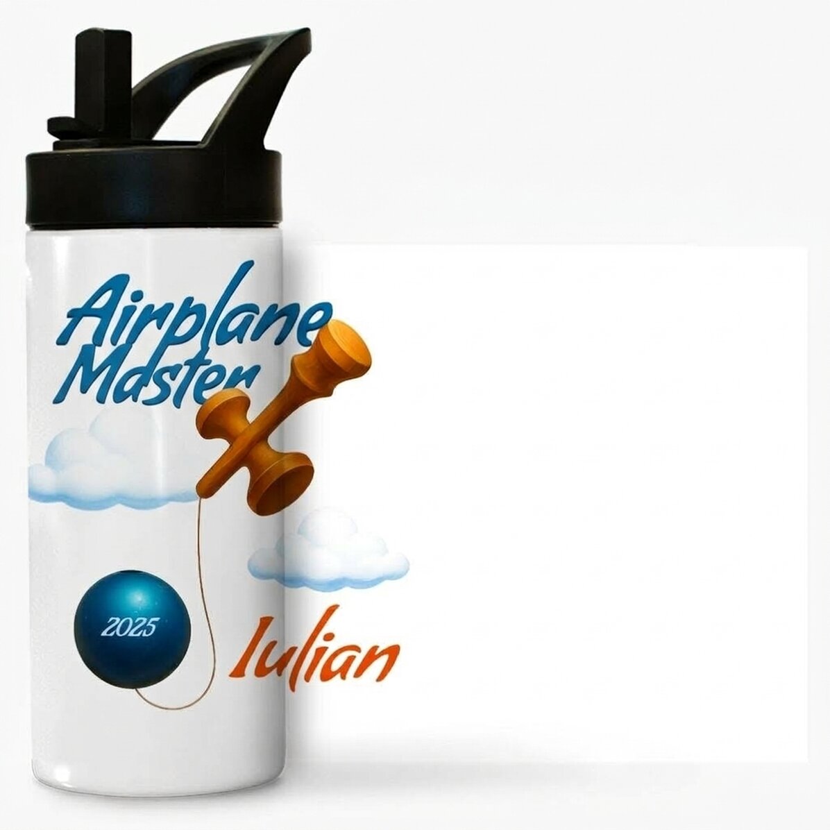 Thermosfles met handvat en rietje, gepersonaliseerd met naam voor kinderen - Airplane Master