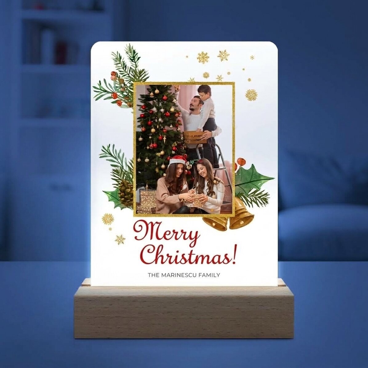 Lampe de veille LED personnalisée avec une photo et un texte - Glitter Frame