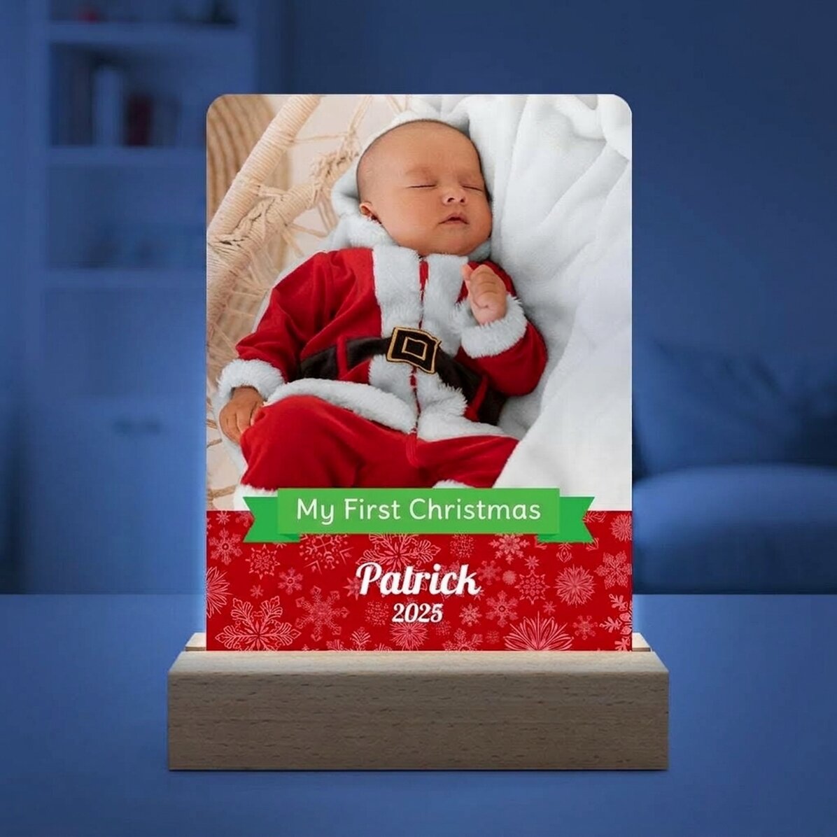 Lampe de veille LED personnalisée avec une photo et un texte - Mon premier Noël