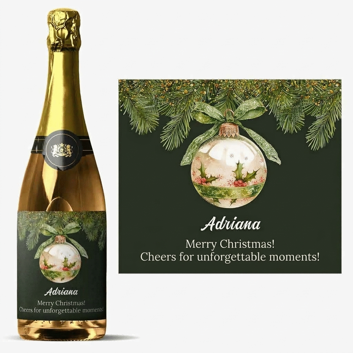 Mousserende wijn met gepersonaliseerde tekst - Kerstbal
