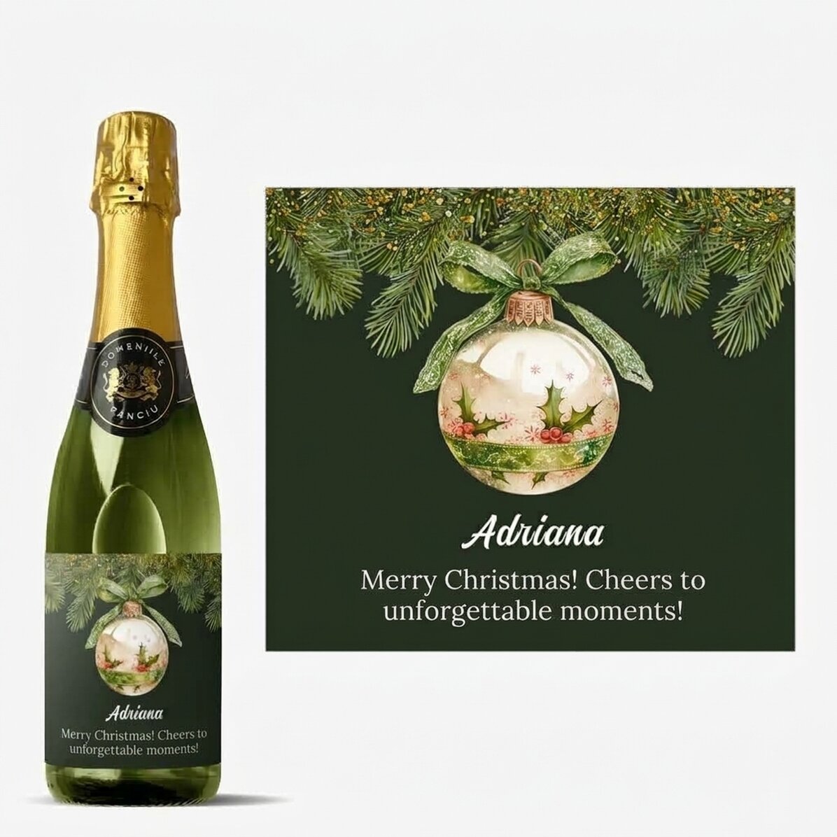 Middelgroot glas mousserende wijn, gepersonaliseerd met tekst - Kerstbal