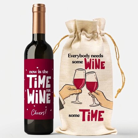 Cadeauset met wijnfles en wijnzakje - Wine o'clock