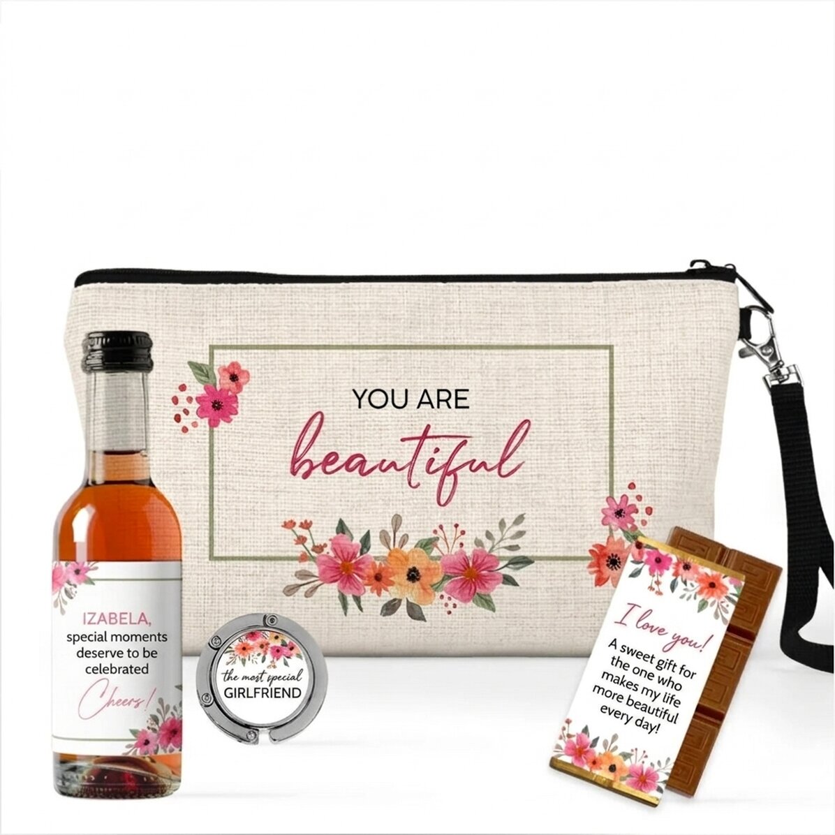 Coffret cadeau avec une mini-bouteille de vin personnalisée pour elle