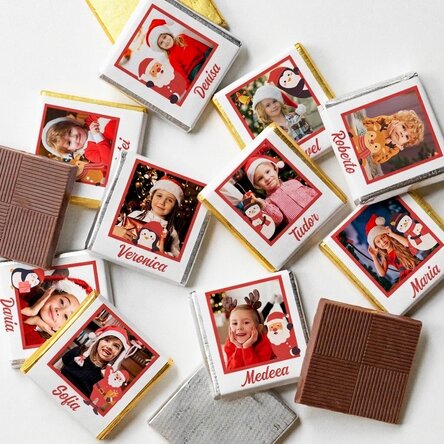 Lot de 10 mini-chocolats personnalisés avec photos et prénoms - Cute Christmas