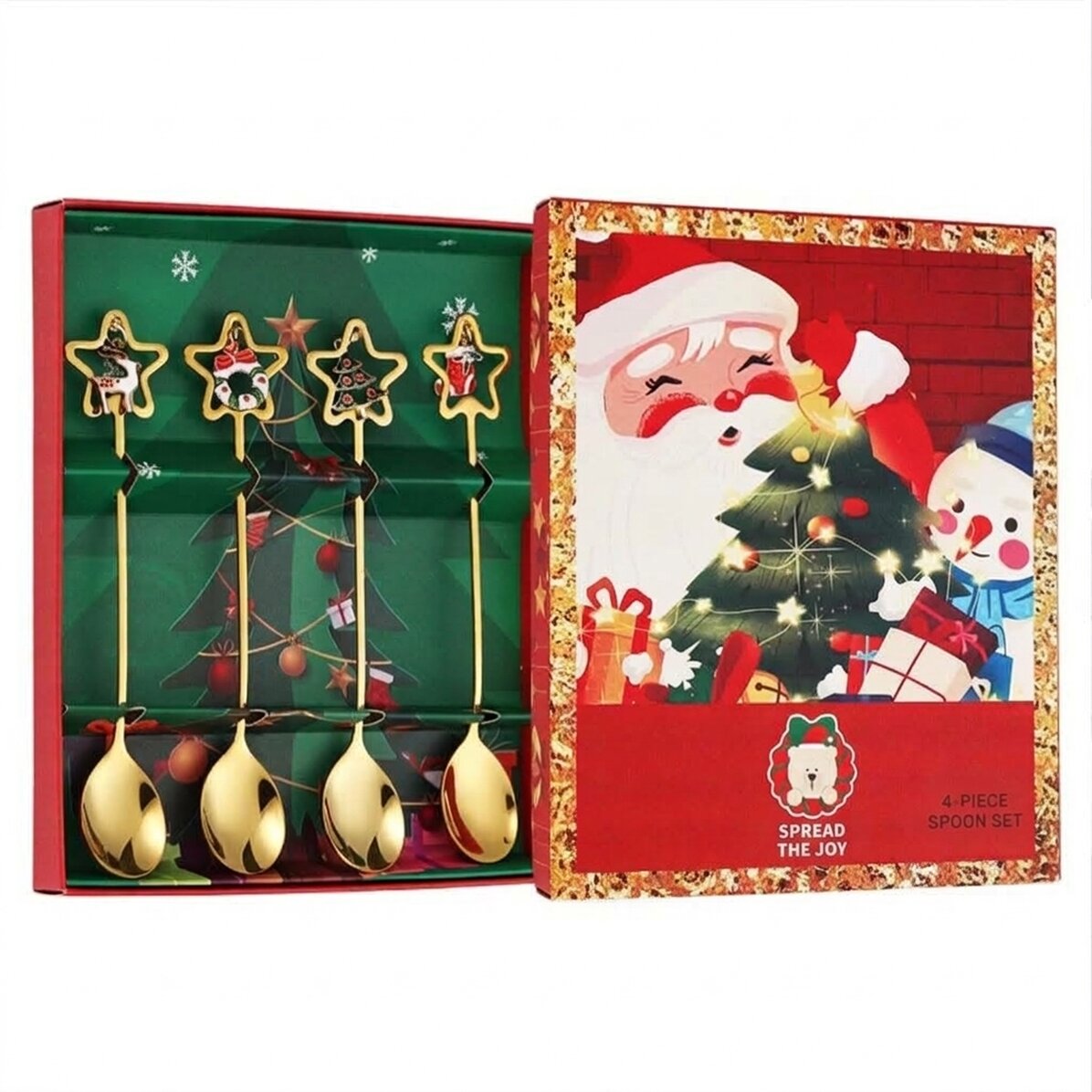 Cadeauset met 4 gouden kerstlepeltjes