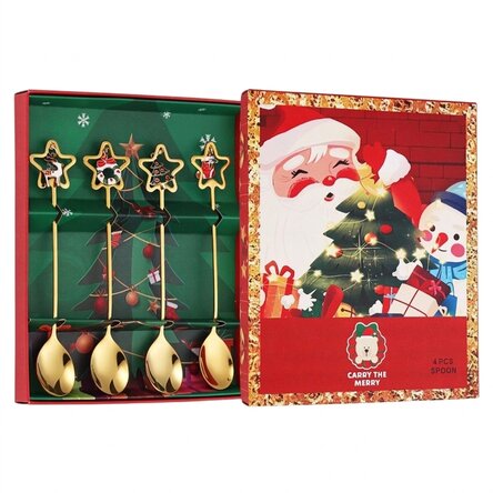Coffret cadeau de 4 cuillères à café dorées de Noël