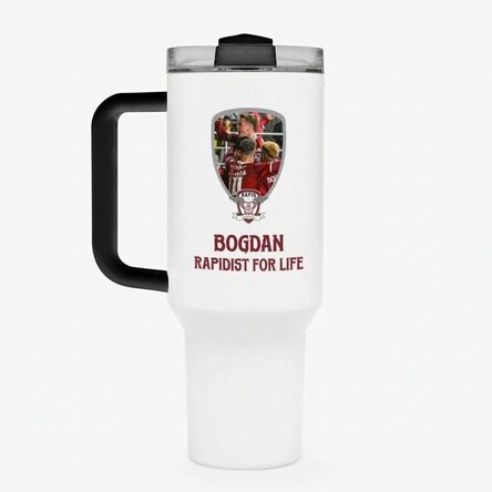FC Rapid-thermosfles met handvat en rietje, gepersonaliseerd met foto en tekst