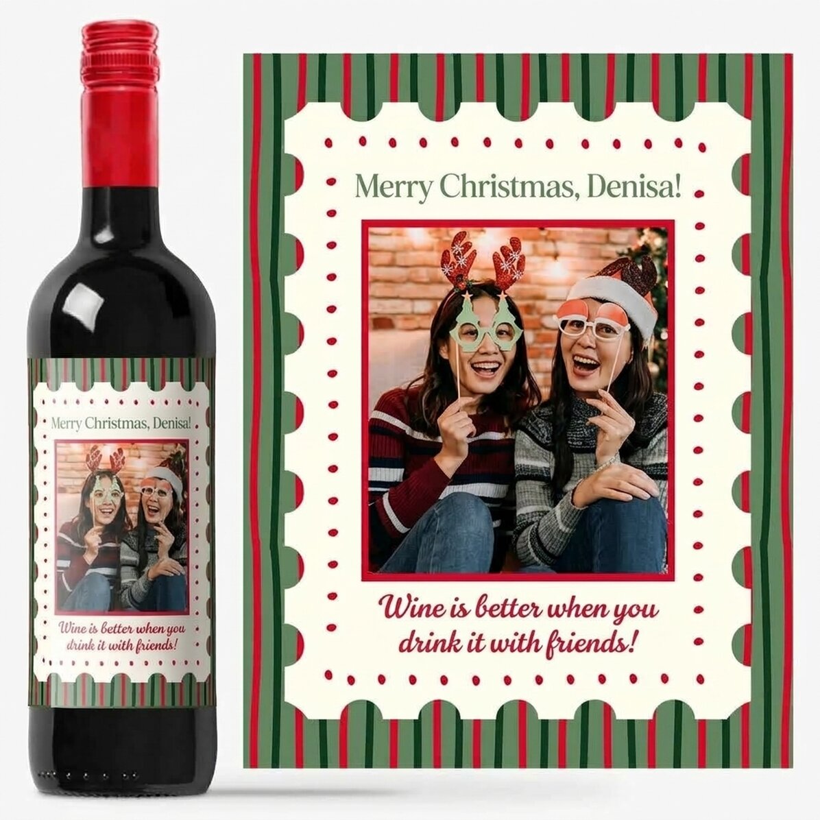 Vin personnalisé avec photo et message - Noël