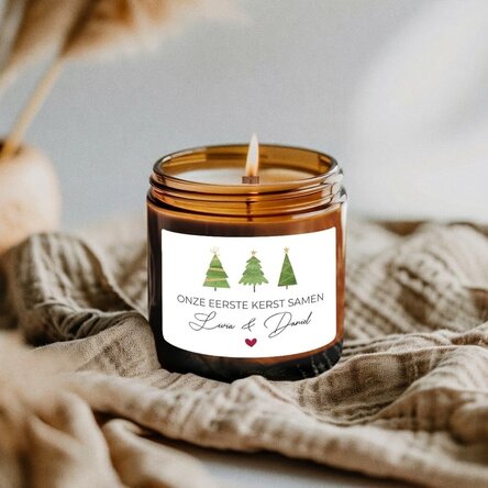 Kleine geurkaars met gepersonaliseerde tekst - First Christmas