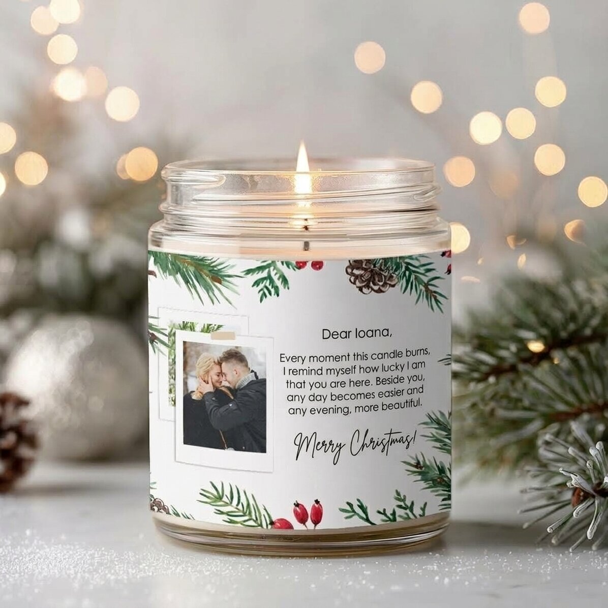 Grote geurkaars, gepersonaliseerd met een foto en tekst - Winter Magic