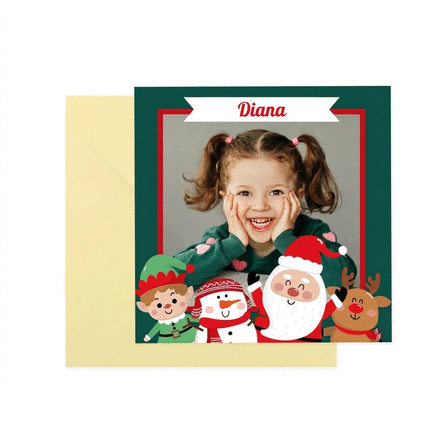 Gepersonaliseerde vierkante kaart met een boodschap en een foto - De hulpjes van de Kerstman