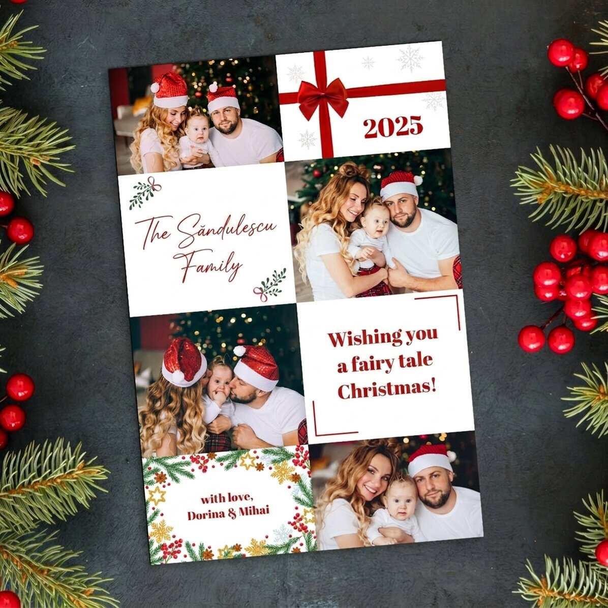 Aimant personnalisé de 10 x 15 cm avec 4 photos et un texte - Noël