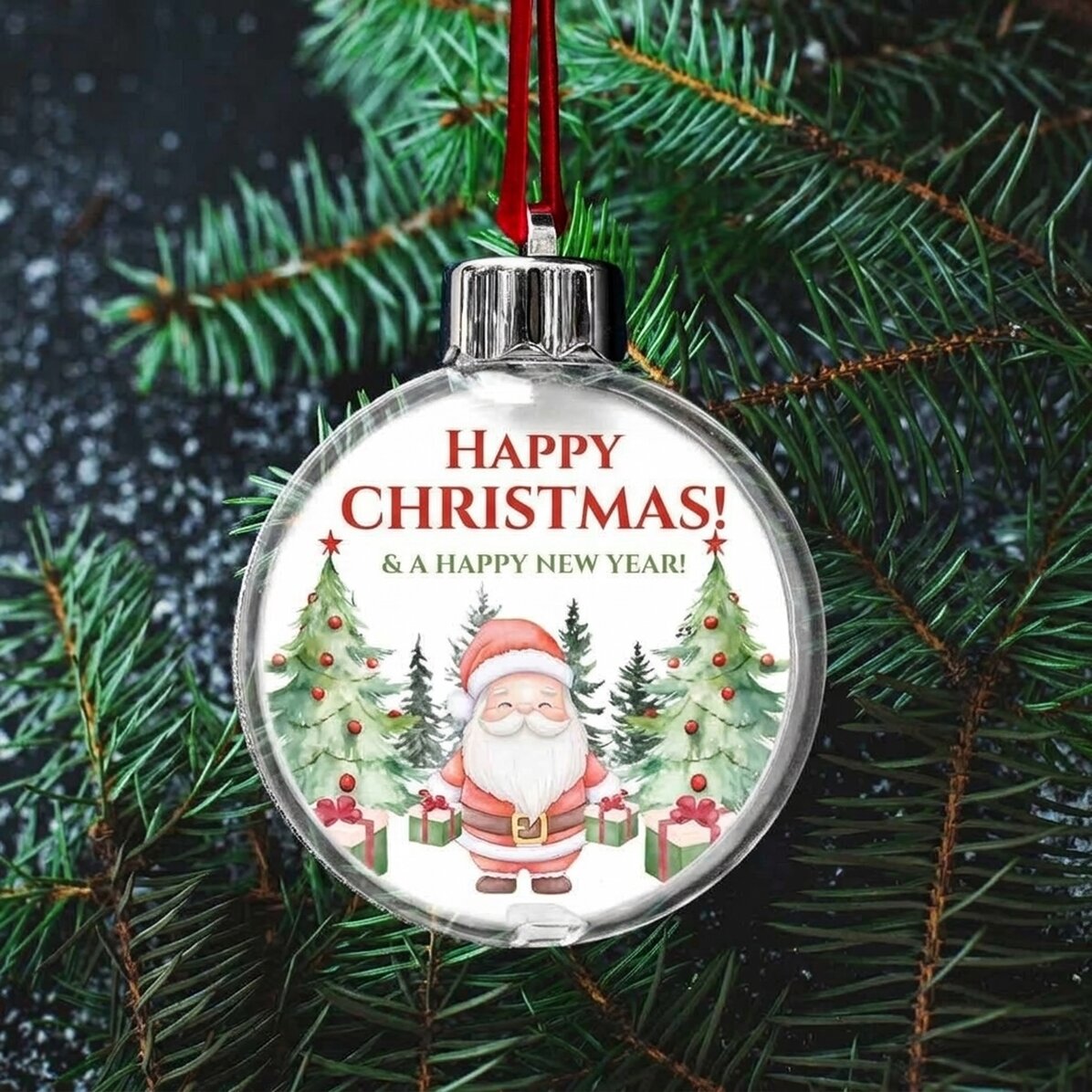 Gepersonaliseerde, doorzichtige kerstbal met aan beide zijden een foto en tekst - Kerstmis
