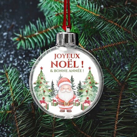 Boule transparente personnalisée recto-verso avec une photo et un texte - Noël
