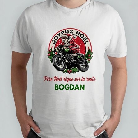 T-shirt en coton personnalisé avec un texte - Le Père Noël motard