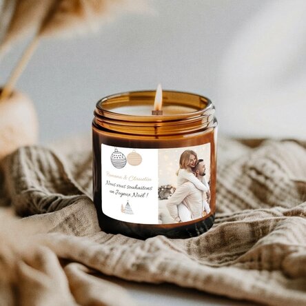 Petite bougie parfumée personnalisée avec une photo et un message - Noël