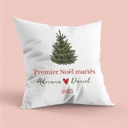 Coussin personnalisé avec message - Premier Noël en tant que mariés