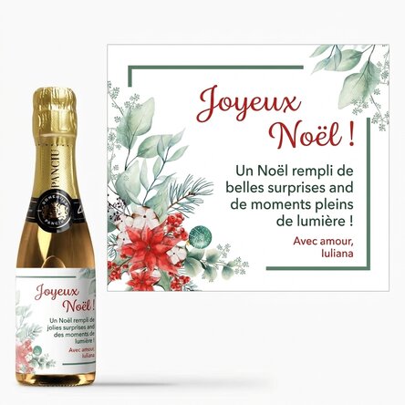 Mini-bouteille de vin mousseux personnalisée avec un message - Noël