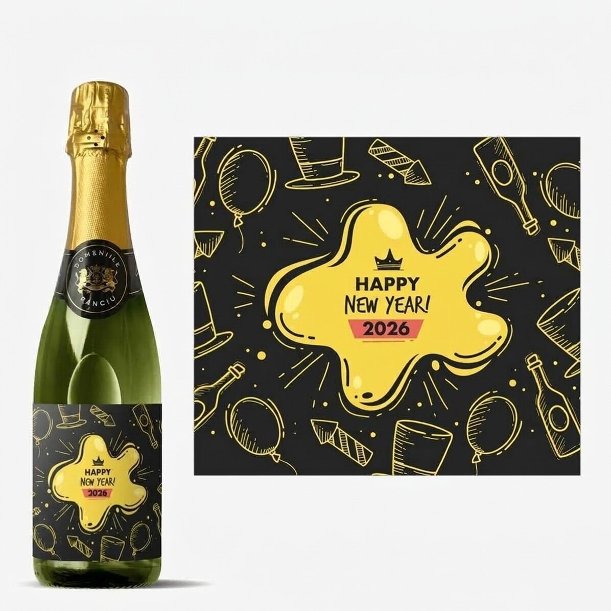 Middelgroot glas mousserende wijn, gepersonaliseerd met tekst - Nieuwjaarsfeest