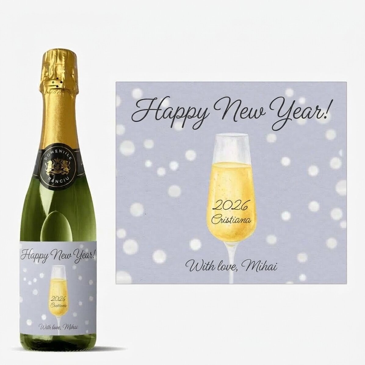 Middelgroot glas mousserende wijn, gepersonaliseerd met tekst - Champagneglas