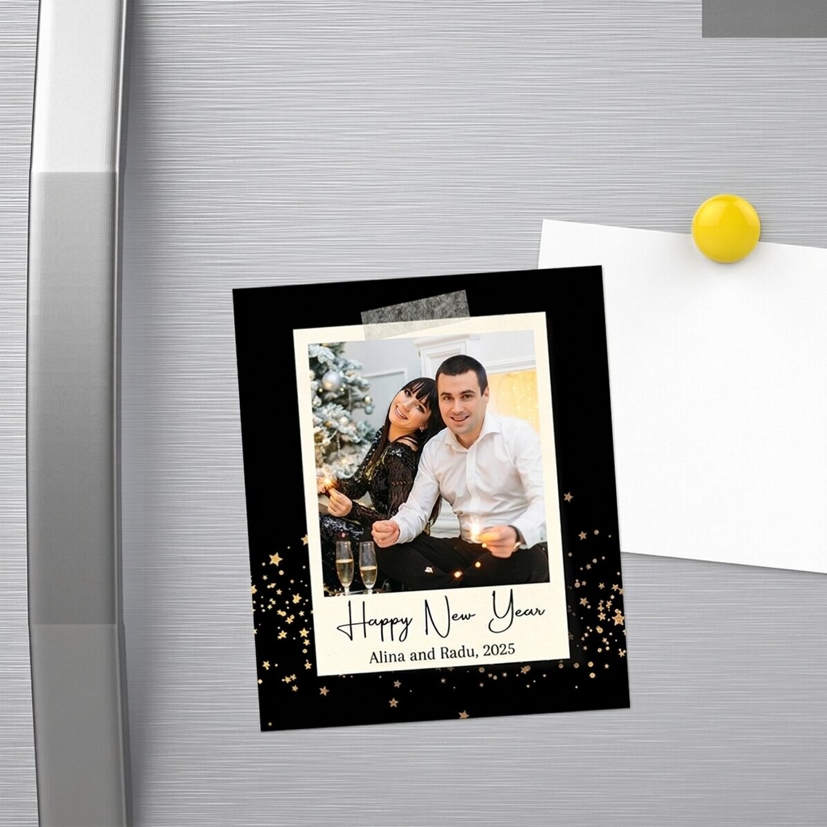 Aimant personnalisé de 10 x 12 cm avec une photo et un message - Bonne année