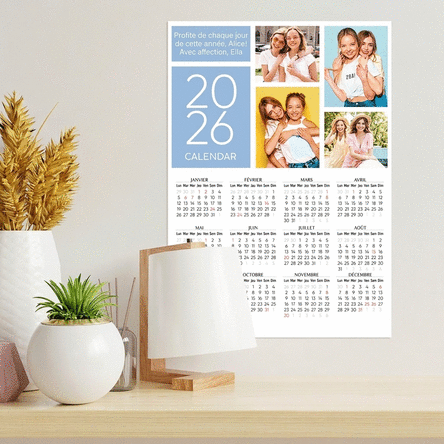 Affiche-calendrier personnalisée avec 4 photos et un message
