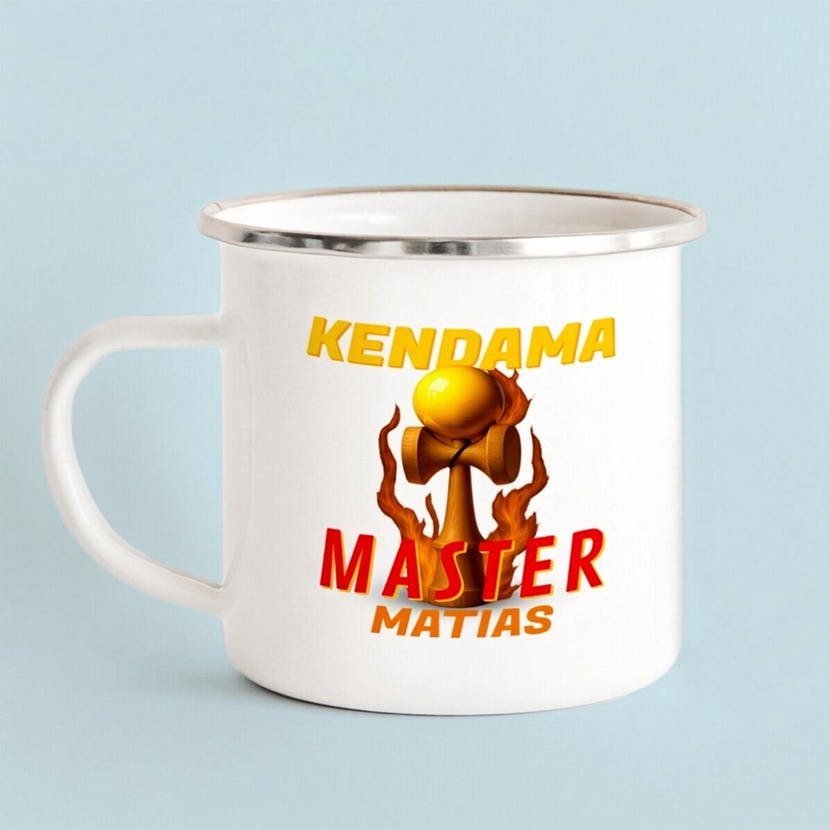 Tasse en métal émaillée avec prénom pour enfants - Kendama Master