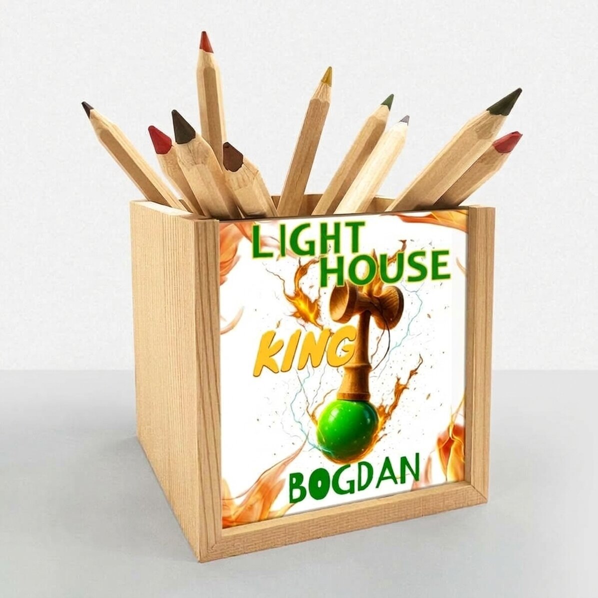 Gepersonaliseerde potloodhouder met tekst - Lighthouse King