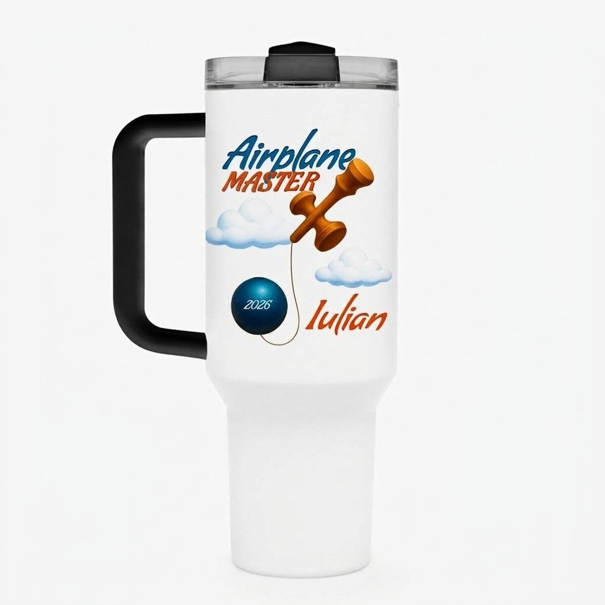 Thermosbeker met handvat en rietje, gepersonaliseerd met naam - Airplane Master