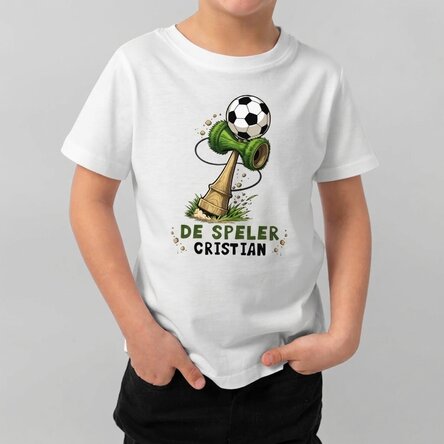 Katoenen T-shirt voor kinderen, gepersonaliseerd met tekst - Kendama Voetbal