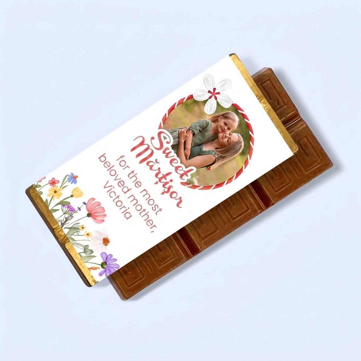 Mini-chocoladetabletje, gepersonaliseerd met een boodschap en een schattige foto
