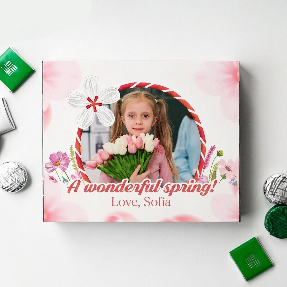 Boîte de bonbons personnalisée avec une photo et un message d