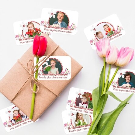 Lot de 8 autocollants (étiquettes adhésives) personnalisés avec des photos et un message