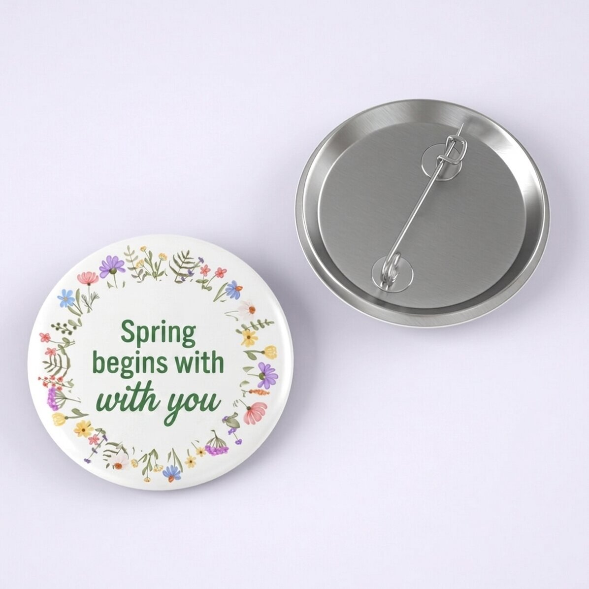 Gepersonaliseerde button met tekst - De lente begint bij jou