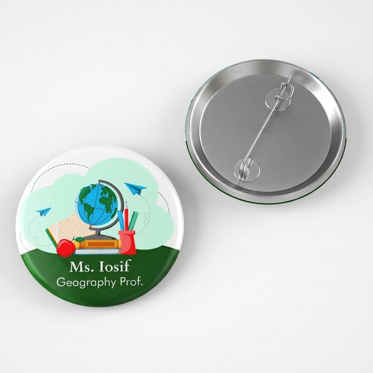 Gepersonaliseerde button met tekst - Leraar aardrijkskunde