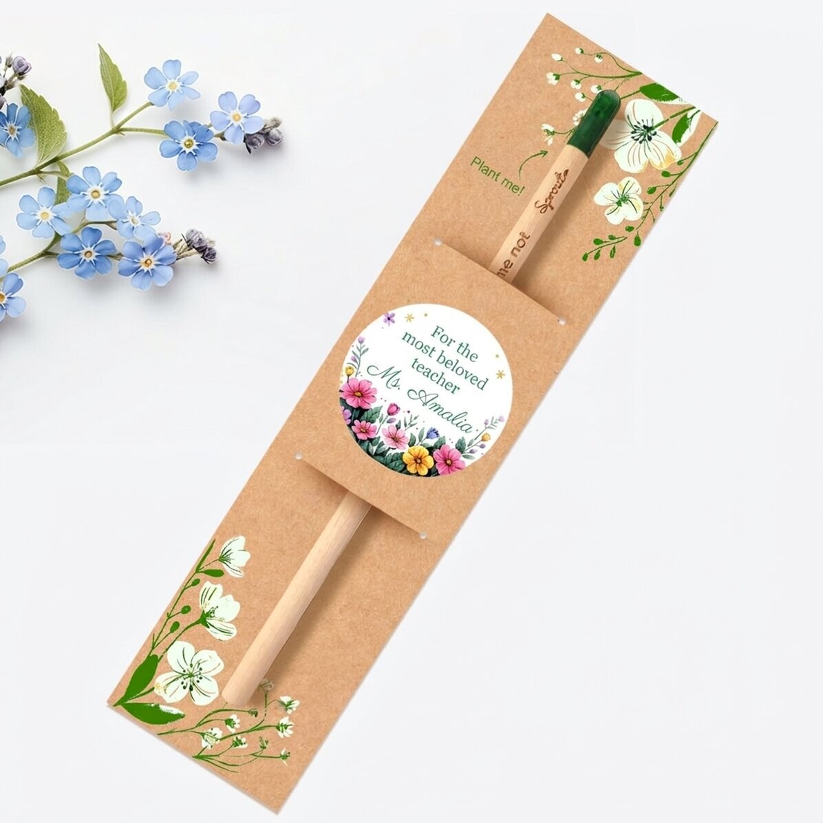 Crayon plantable personnalisé avec message - Motif floral