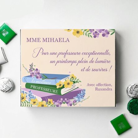 Boîte de bonbons personnalisée avec un message et un prénom pour les enseignantes