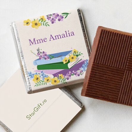 Mini-chocolat personnalisé avec un message - Livres et fleurs