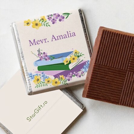 Gepersonaliseerde mini-chocolade met boodschap - Boeken en bloemen