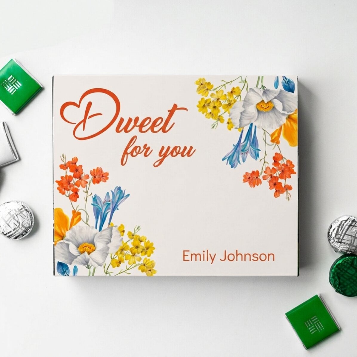 Boîte de bonbons personnalisée avec un message - Fleurs de printemps