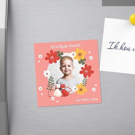 Gepersonaliseerde magneet van 10x10 met een foto en een boodschap - 1 maart