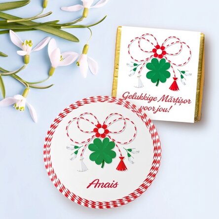 Martisor-cadeauset met minichocolade en gepersonaliseerde speld met naam - Noroc