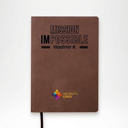 Gepersonaliseerde gekleurde leren agenda met logo en naam - Mission possible